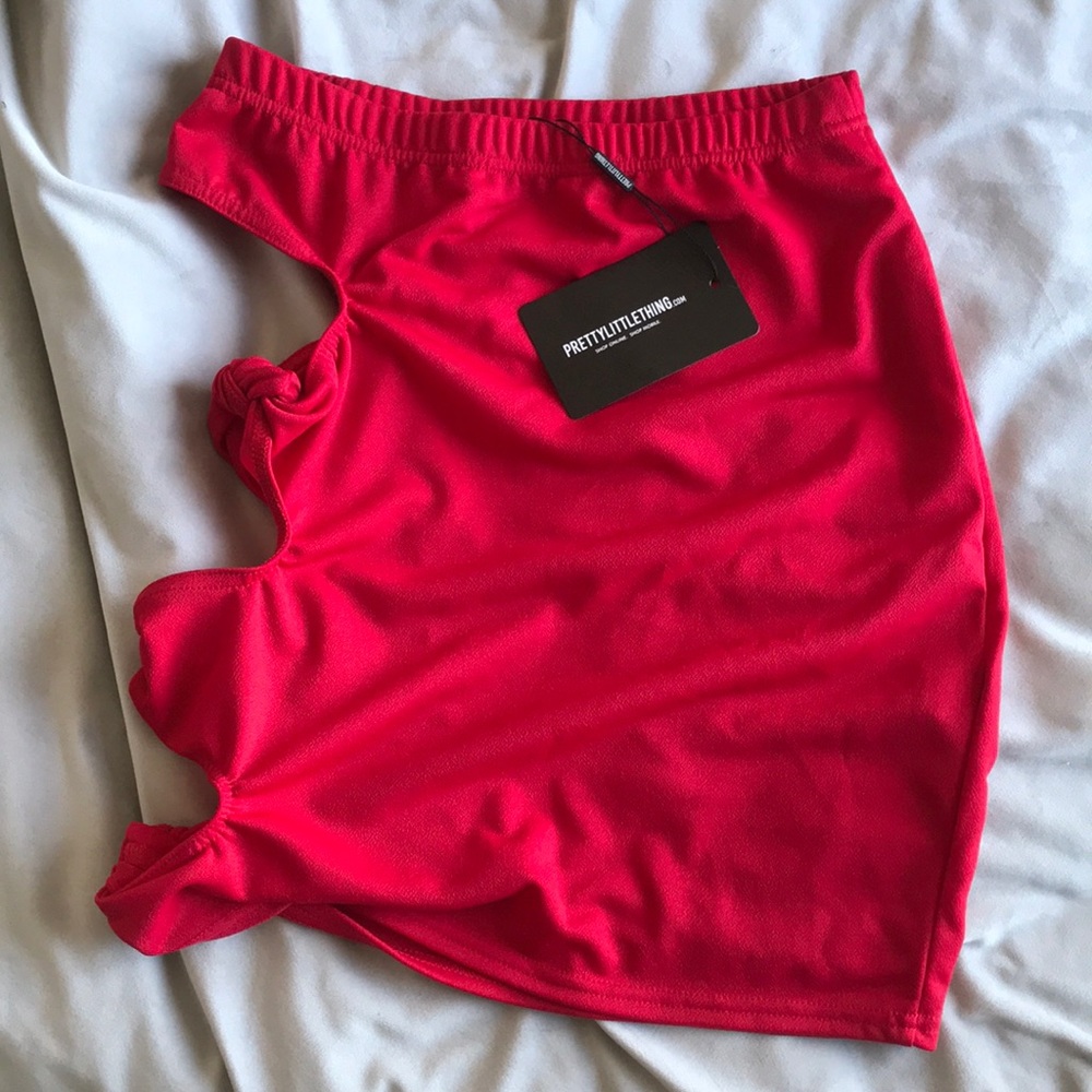 PLT red cut out skirt